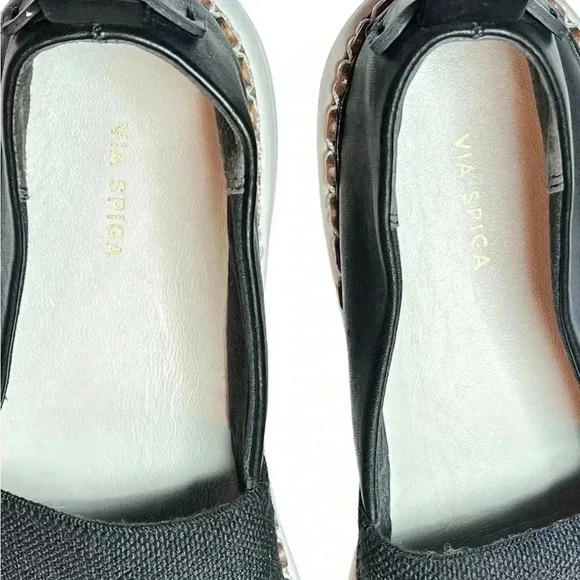 Via Spiga Women’s Ora Slip On Platform Sneakers BLK and White Size 8.5 Preowned - Picture 10 of 10